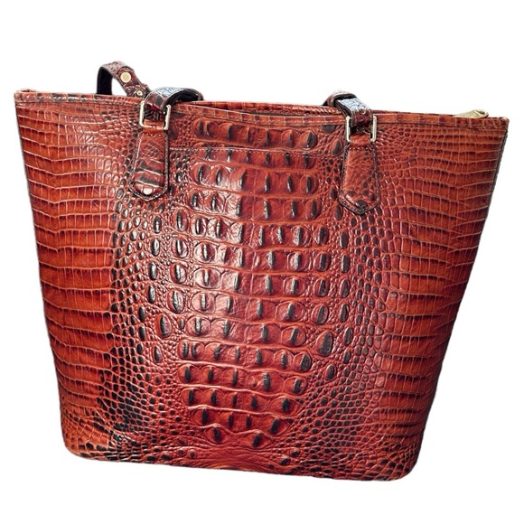 Brahmin Brown Leather Reptile Hand Tote W/Matching Wallet 2pc - Picture 2 of 13